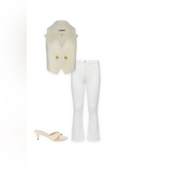 L'agence Kendra High-Rise Cropped Flare Leg Coated Jeans in White Women's 30 - Picture 9 of 15